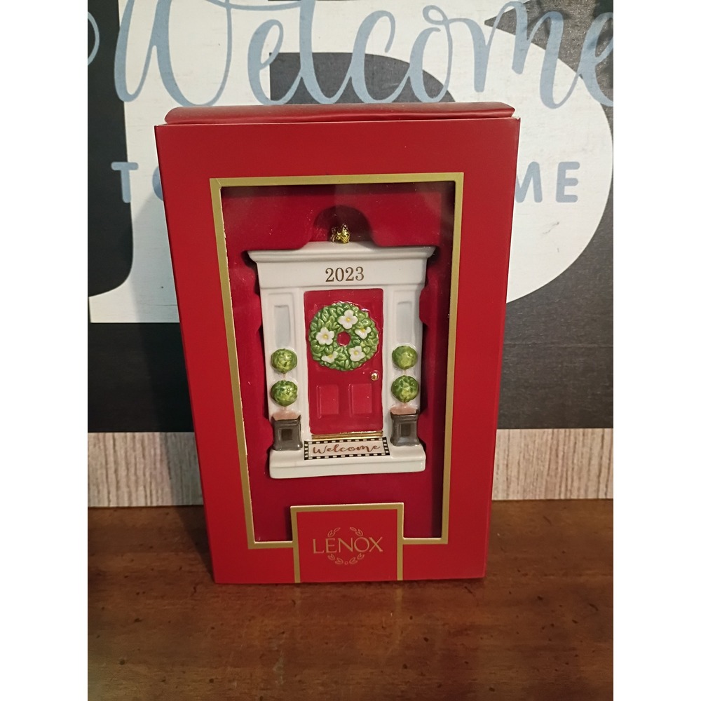 Lenox 2023 Welcome Home Ornament Red Door Wreath Porcelain 894441 New in Box